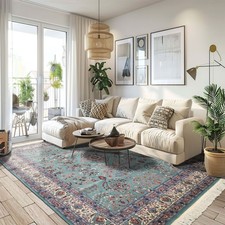 8'1"x10'4" Hand Knotted New Zealand Wool Turquoise Indo Sarouk 200 KPSI Rug