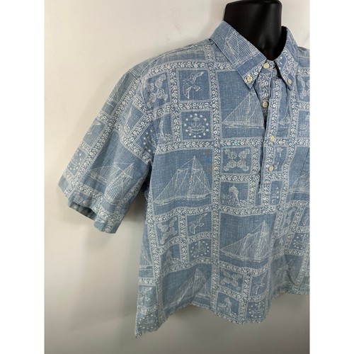 Camisa Popover Vintage Reyn Spooner Mezcla Algodón Estampado Náutico Velero Talla 2XL - Imagen 7 de 11