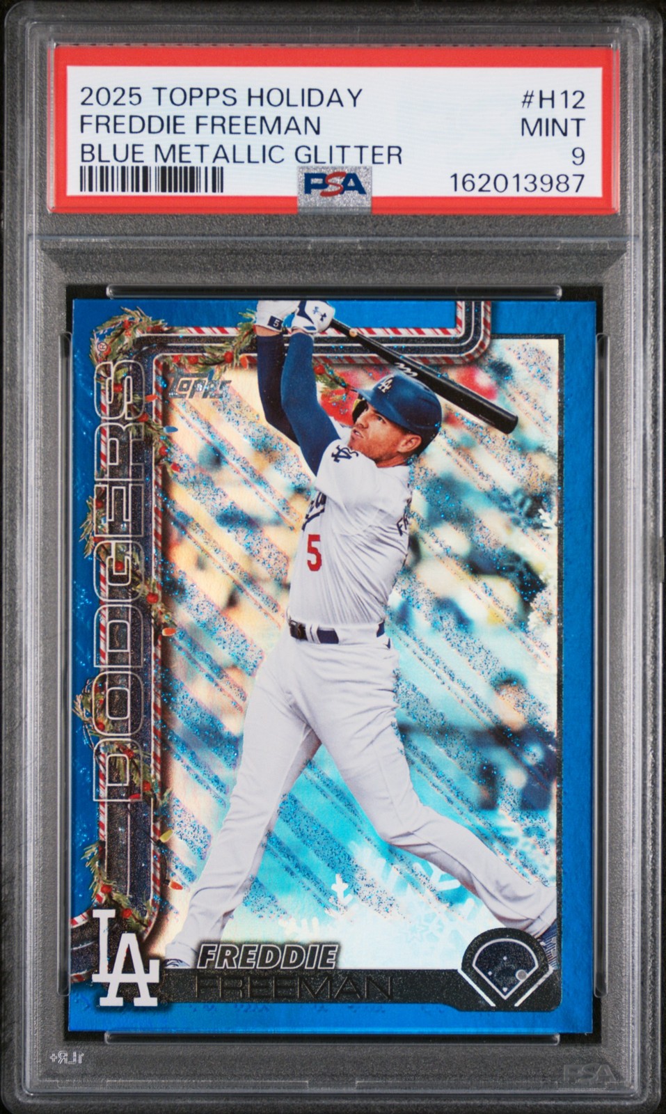 2025 TOPPS HOLIDAY BLUE METALLIC GLITTER #H12 FREDDIE FREEMAN PSA 9