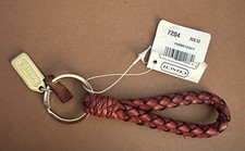 NWT Coach RARE vintage braided key fob loop leather ring Red 7204 1990 s