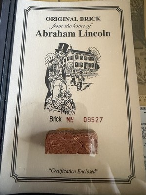 Original Brick Piece From Abraham Lincoln's Home, 1860 Campaign Badge, Photo