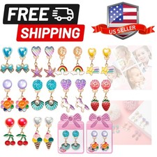 Clip On Earrings for Girls, 10/12 Pairs Kids Clip On Earrings for Toddler Par...