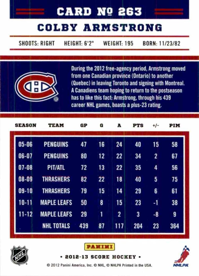 2012-13 Score Gold Rush Colby Armstrong #263 - Image 2 of 2