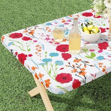 Rectangle Vinyl Tablecloth, Fitted Table Cover, 100 Waterproof, Elastic Edge,