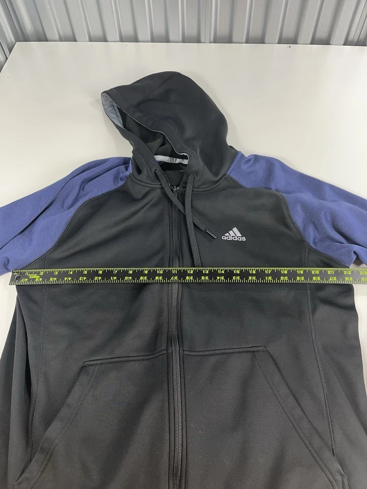 Autêntica Jaqueta Masculina Adidas Tech Fleece Zíper Completo com Capuz Preta e Azul Marinho Tamanho Grande - Imagem 4 de 4