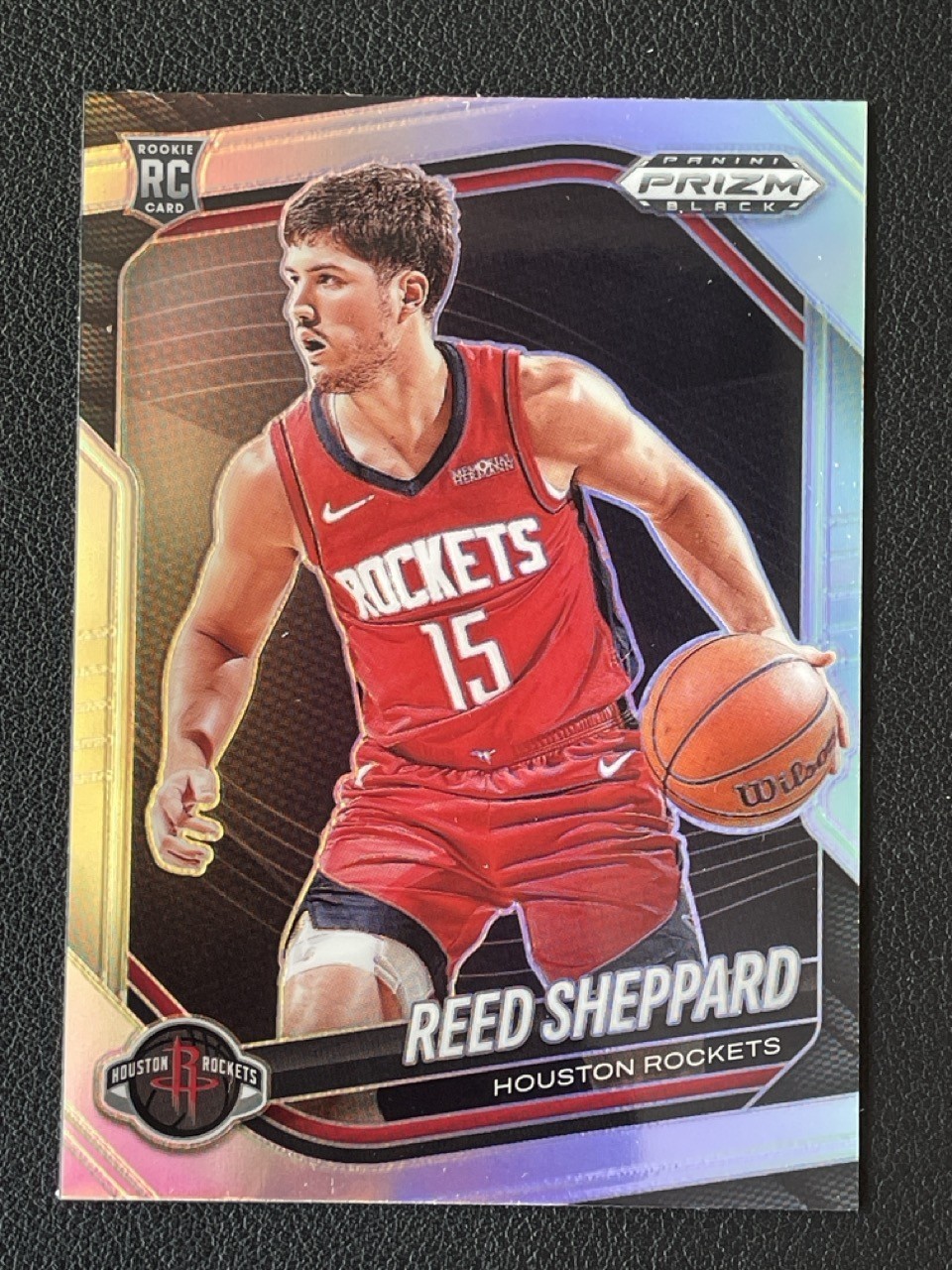 Reed Sheppard 2024-25 Panini Prizm Black Base Silver RC #145