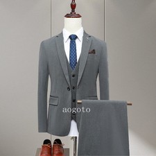 British Mens Wedding Groom Formal Dress 3pcs Suits Coat Vest Pants Blazer Party