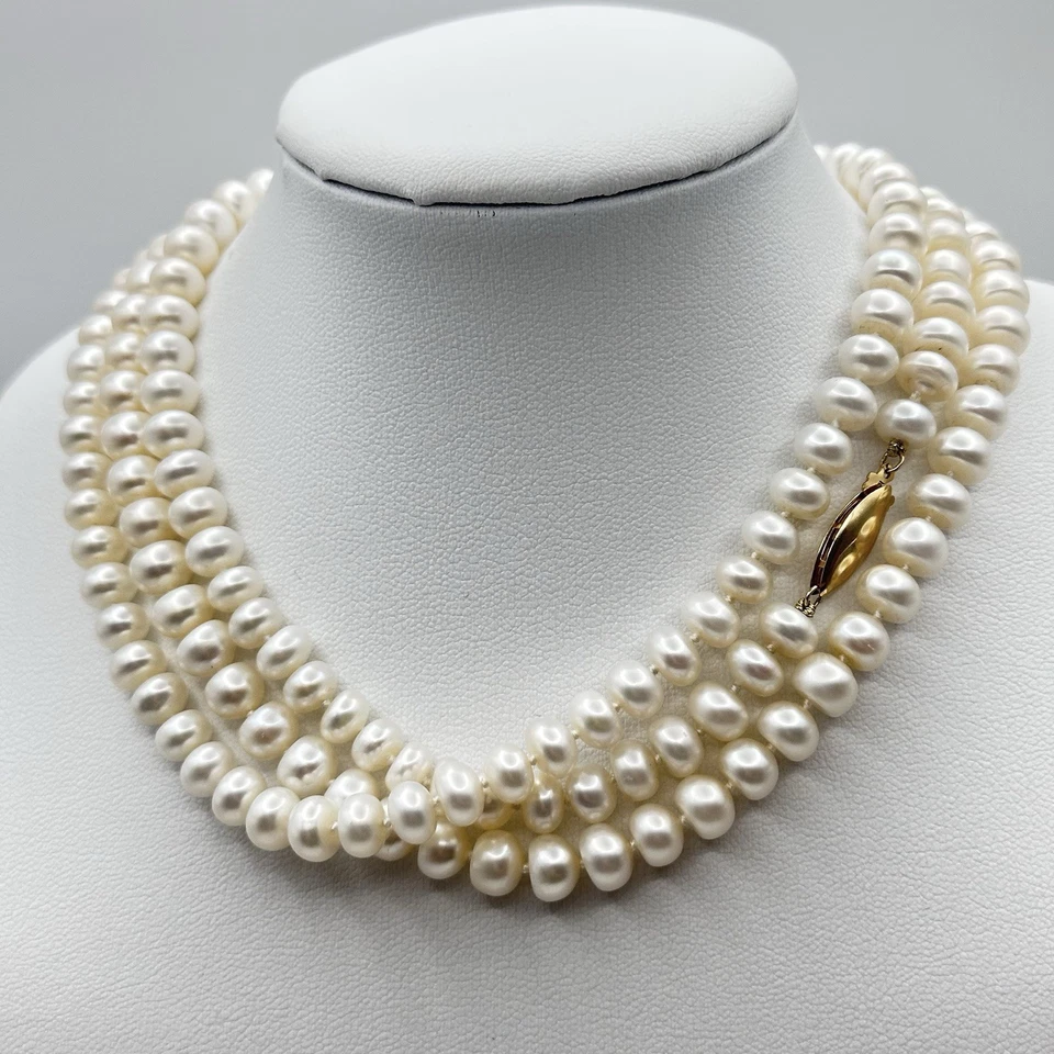 Moeda 7mm pérola 38” fio ouro amarelo 14k Grassmann-Blake fecho colar atado - Imagem 2 de 4