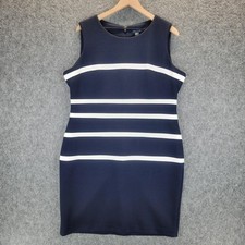 Tommy Hilfiger Dress Womens 16 Navy White Striped Sleeveless Sheath Career Plus