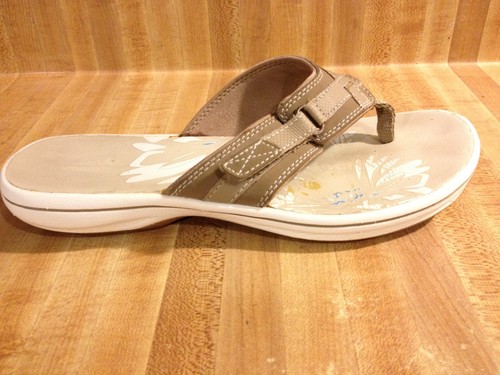 Clarks Womens 7.5M Brinkley Jazz Tan Brown Beige Leather Flip Flop Thong Sandals - Picture 8 of 12