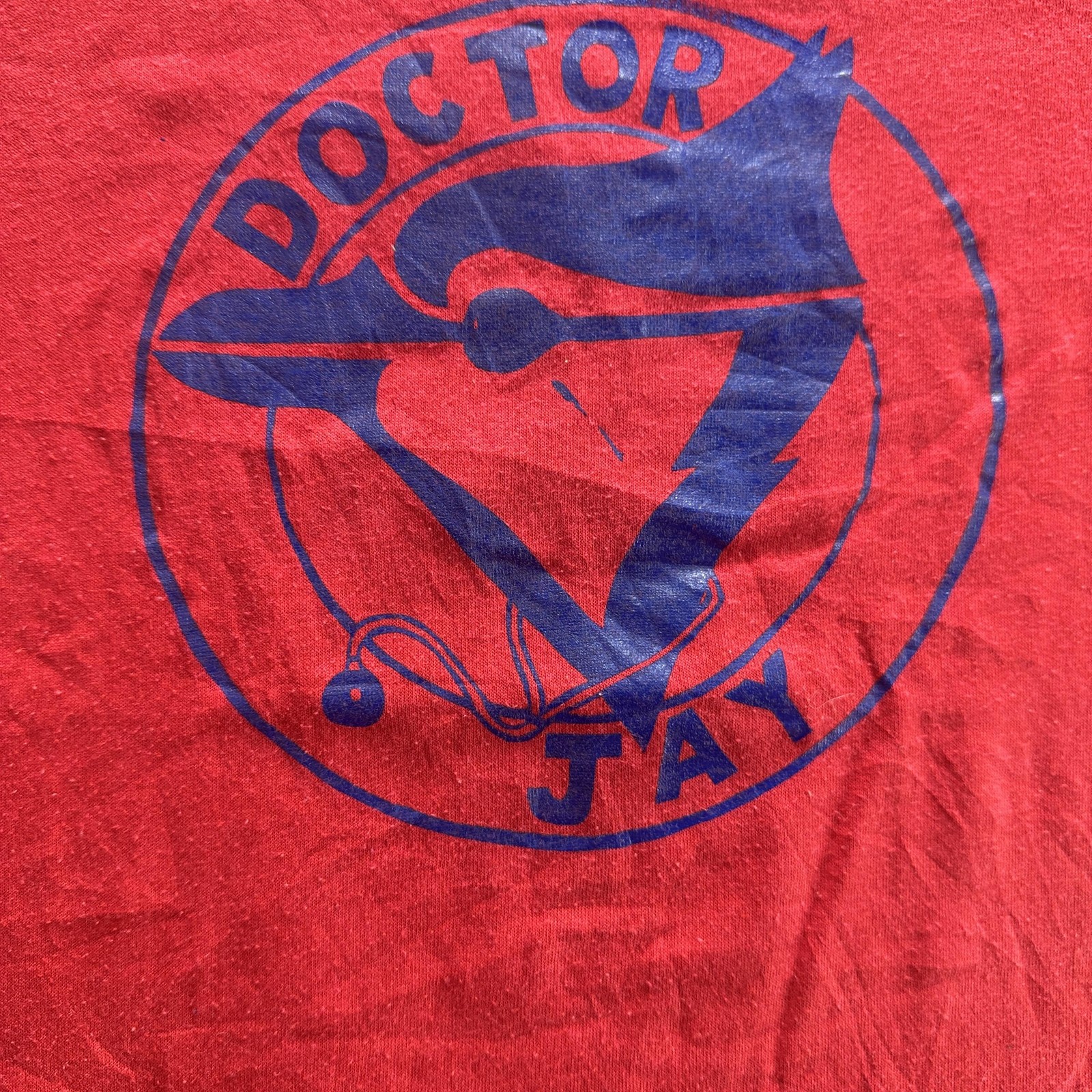 Vintage Doctor Jay Shirt Mens Large Red Blue Bird Graphic Jerzees Made USA 80s