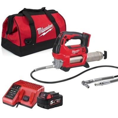 Milwaukee M18GG-501B 18V Akku-Fettpresse 5Ah Akku Ladegerät & Tasche