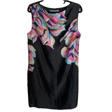 Ann Taylor Loft Sleeveless Lined Floral Mini Dress Womens 8 Black