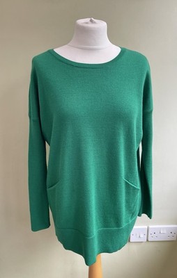 Hobbs grüner 100 % Wolle Pullover Größe 8 Taschen Rundhals *Marke*