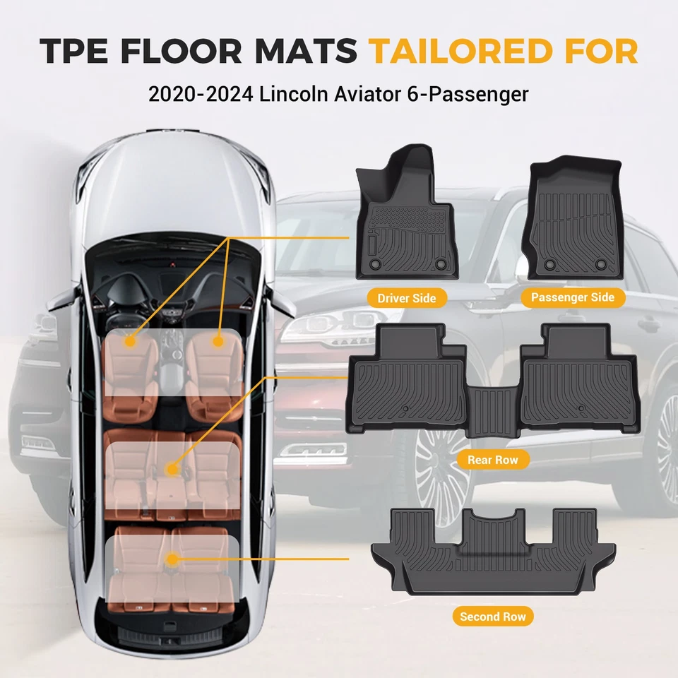All Weather Floor Mats Liner Carpets For 2020-2024 Lincoln Aviator 6 Passenger - Изображение 3 из 4