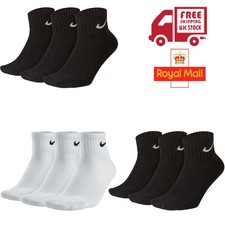 Nike Cushioned Quarter Socks 3 Pack Sports Gym Training Black White M L