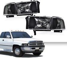 Headlights Assembly Dodge Ram 1500 2500 3500 1994-2002 Clear Lens Black Housing