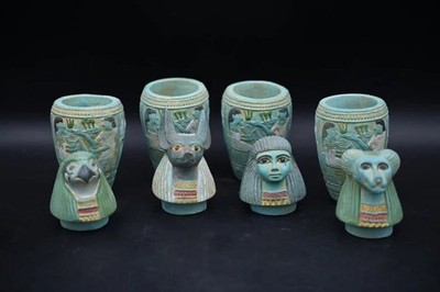 Authentic Ancient Egyptian Antiquities 4 Canopic Jars with With Hieroglyphics BC