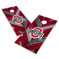 Cornhole Board Set Skip's Garage Ohio State Buckeyes Herringbone Design