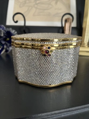 VINTAGE JUDITH LEIBER SILVER & GOLD COLOR SWAROVSKI CRYSTAL MINAUDIERE *READ* - Image 1 of 4
