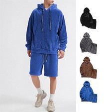 Men Hoodie Sherpa Fuzzy Sweatshirts Long Sleeve Hooded Short Pants tracksuits