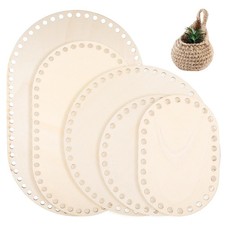 Wooden Basket Bottom, 5 PCS 5 Sizes Oval Circle Blank Solid Crochet Basket Wood