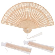 50 PCS Exquisite Sandalwood Fan, 8 Inch Tassels Wooden Folding Hand Fans with...