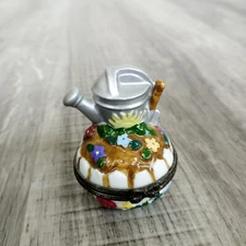 Midwest Of Cannon Falls Watering Can Flower Garden Porcelain Trinket Box Hinged
