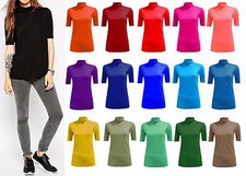 LADIES 3/4 SLEEVE POLO ROLL NECK TOP WOMENS TURTLE NECK PLAIN Jumper TOPS 8-26