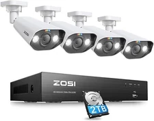 ZOSI 8CH 4K Starlight PoE security camera System With 8MP 2TB NVR AI Detection