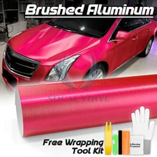 Premium Pink Brushed Aluminum Steel Vinyl Wrap Sticker Film Decal Air Release