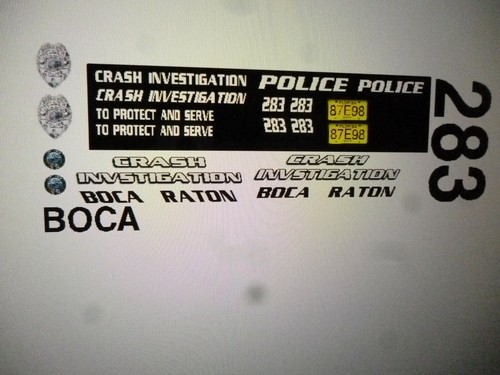 Boca Raton Florida Police Crash Investigation Patrol Car Decals 1:24