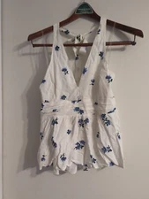 Nwt American Eagle Outfitters Small White Blue Floral Halter Top Shirt New