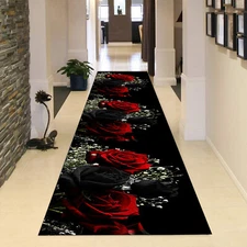 Red Roses, Black and Red Roses, Roses Runner Rug, Roses Long Rug, Hallway Rug