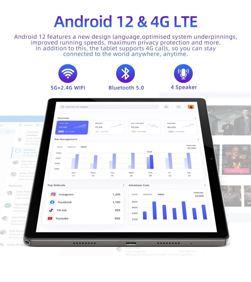 Android Tablet 10,51Zoll, 8 GB RAM 128 GB ROM, T616 Octa-Core, Dual SIM, LTE 4G - Bild 2 von 4