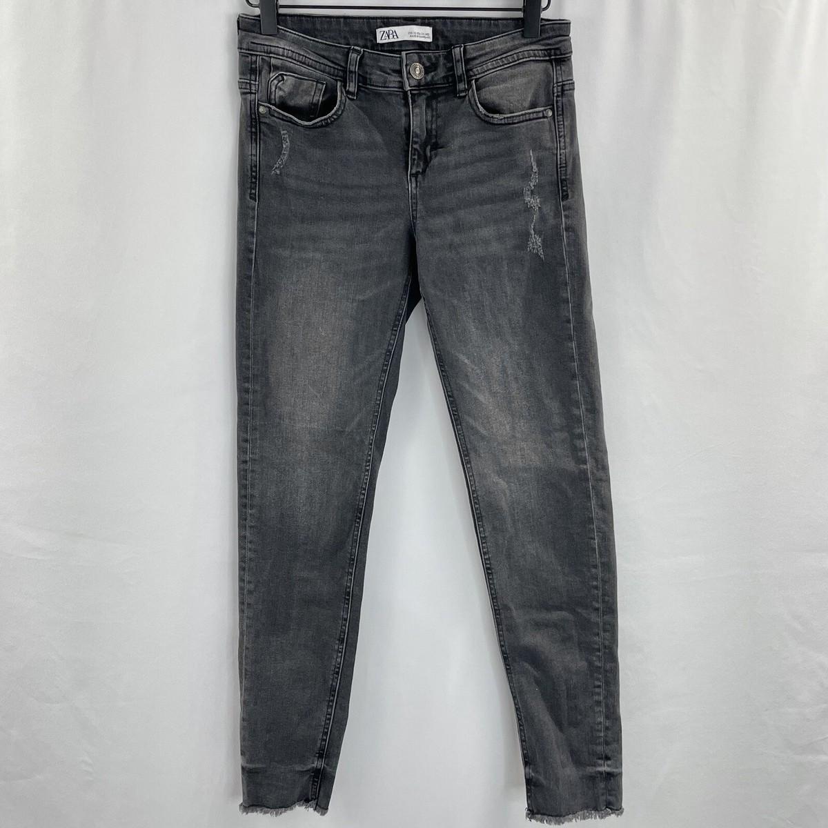 Zara Raw Hem Distressed Denim Skinny Jeans Grey Size 4 Style Zara Raw Hem Distressed Denim Skinny Jeans Grey Size 4 Style
