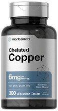 Chelated Copper  6 mg  300 Tablets  Vegetarian, Non-GMO  by Horbaach