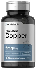 Chelated Copper | 6 mg | 300 Tablets | Vegetarian, Non-GMO | by Horbaach