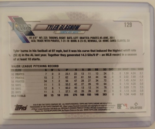 Topps Chrome Tyler Glasnow 2021 Ben Baller se envía rápido - Imagen 2 de 2