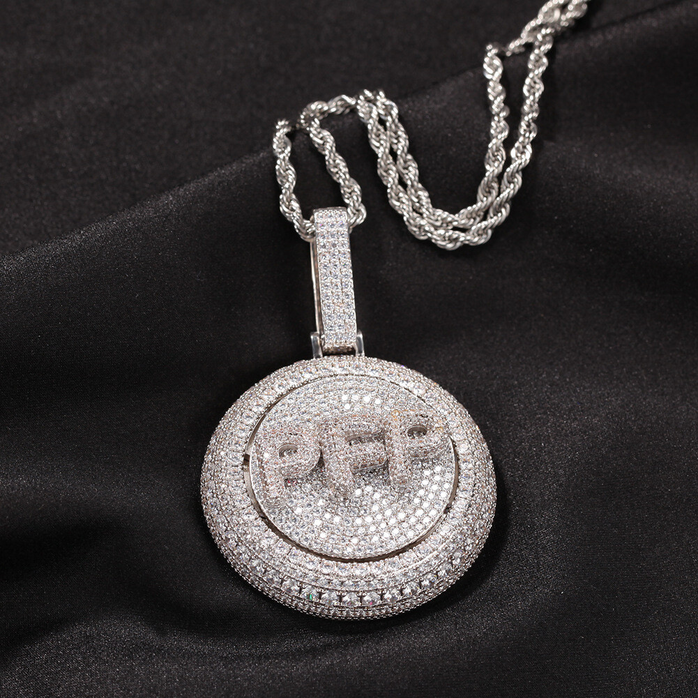 Hip Hop A-Z Custom Letters Rotatable Pendant Necklace Full