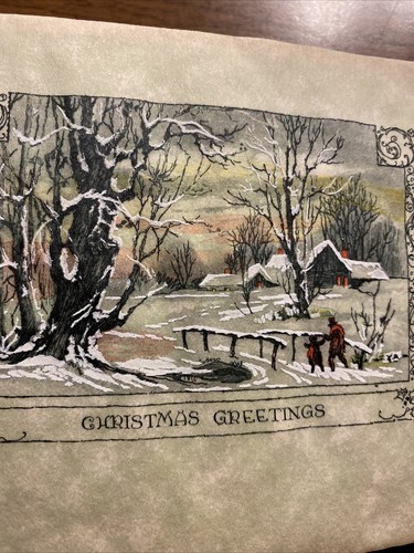 Tarjeta de felicitación de Feliz Navidad de colección de los años 1900-1910 padre e hijo invierno nieve P5f - Imagen 7 de 15