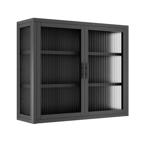Glass Wall Cabinet Unit Shelving Metal Kitchen Cupboard Bathroom Storage Shelves - Picture 7 of 7
