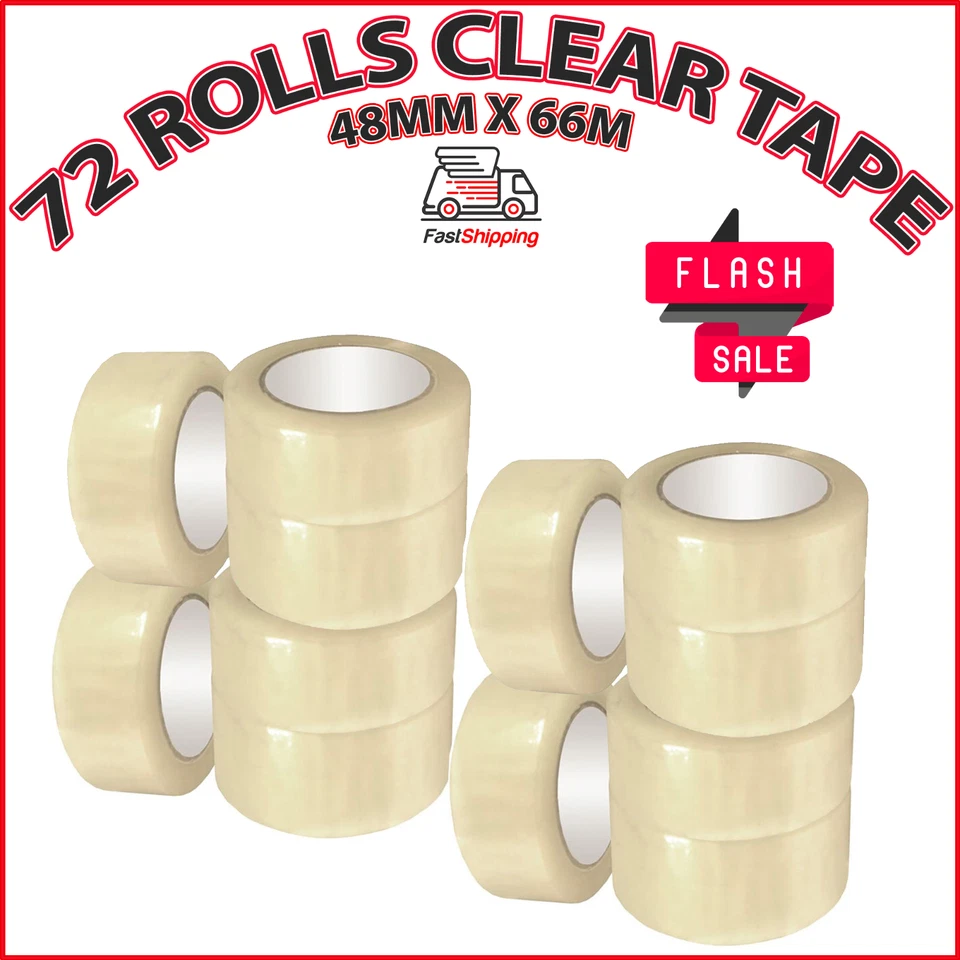 72 BIG ROLLS OF CLEAR STRONG PARCEL TAPE PACKING SELLOTAPE PACKAGING 48MM x 66M