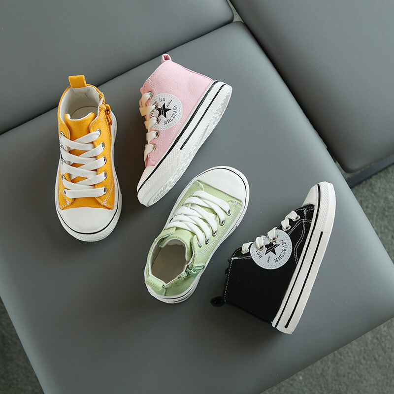 Boys Girls High Top Sneakers Casual Canvas Shoes Trainers School PE Shoes  Size