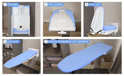 Wall Mounted Ironing Board, 38.7"x12" Foldable Ironing Board with 180° Rotation - Picture 2 of 11
