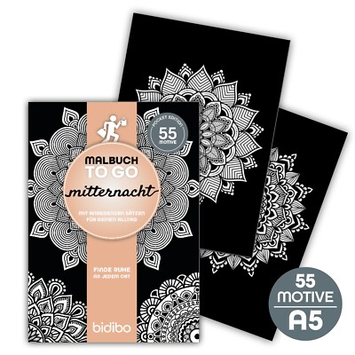 Mitternacht A5 Blumen Malbuch mit 55 Motiven - Ausmalbuch to Go