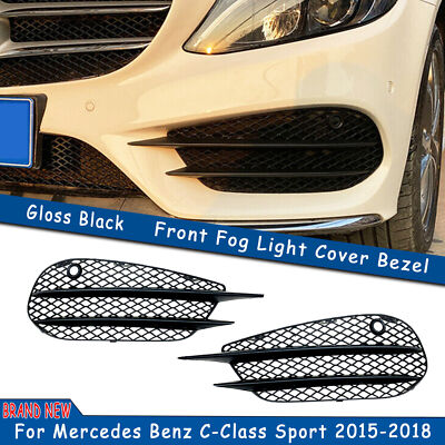 1Pair Black Front Fog Light Air Vent Trim Mesh For Mercedes Benz C-Class 2015-18