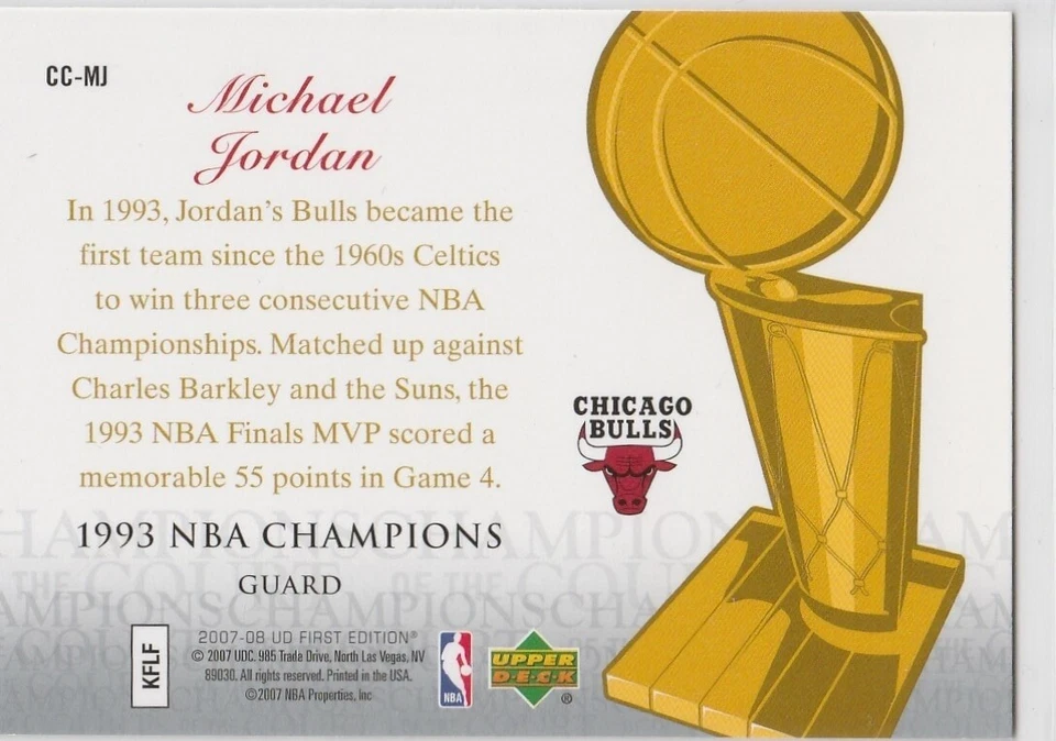 MICHAEL JORDAN Upper Deck 1st Edition CHAMPIONS OF THE COURT Card CHICAGO BULLS! - Image 2 of 2