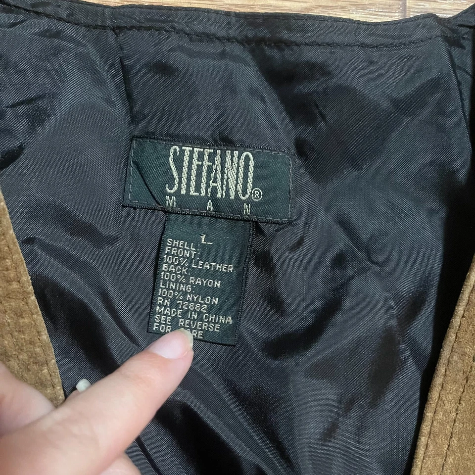 Chaleco grande vintage Stefano años 80 cuero tostado para hombre Foto 2 de 4