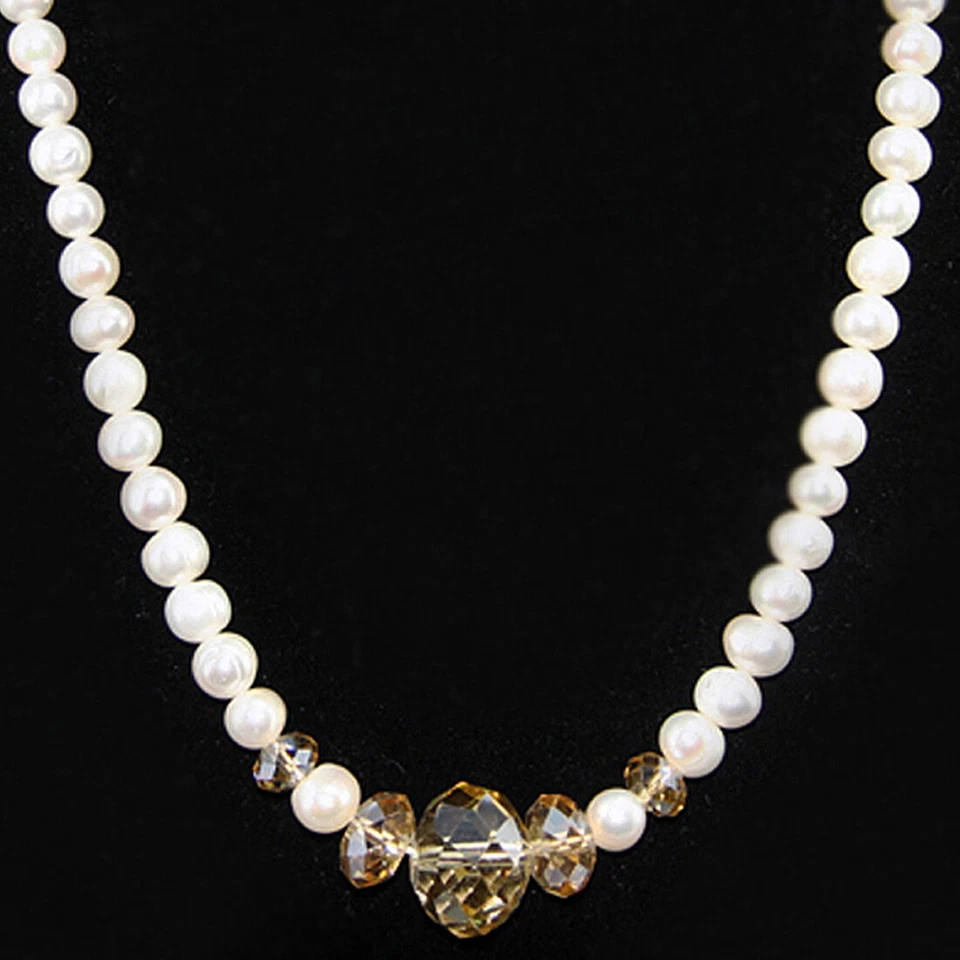 Damen Perlenkette Halskette weißer Perlmutt mit farbigen Steinen Modeschmuck - Bild 4 von 4